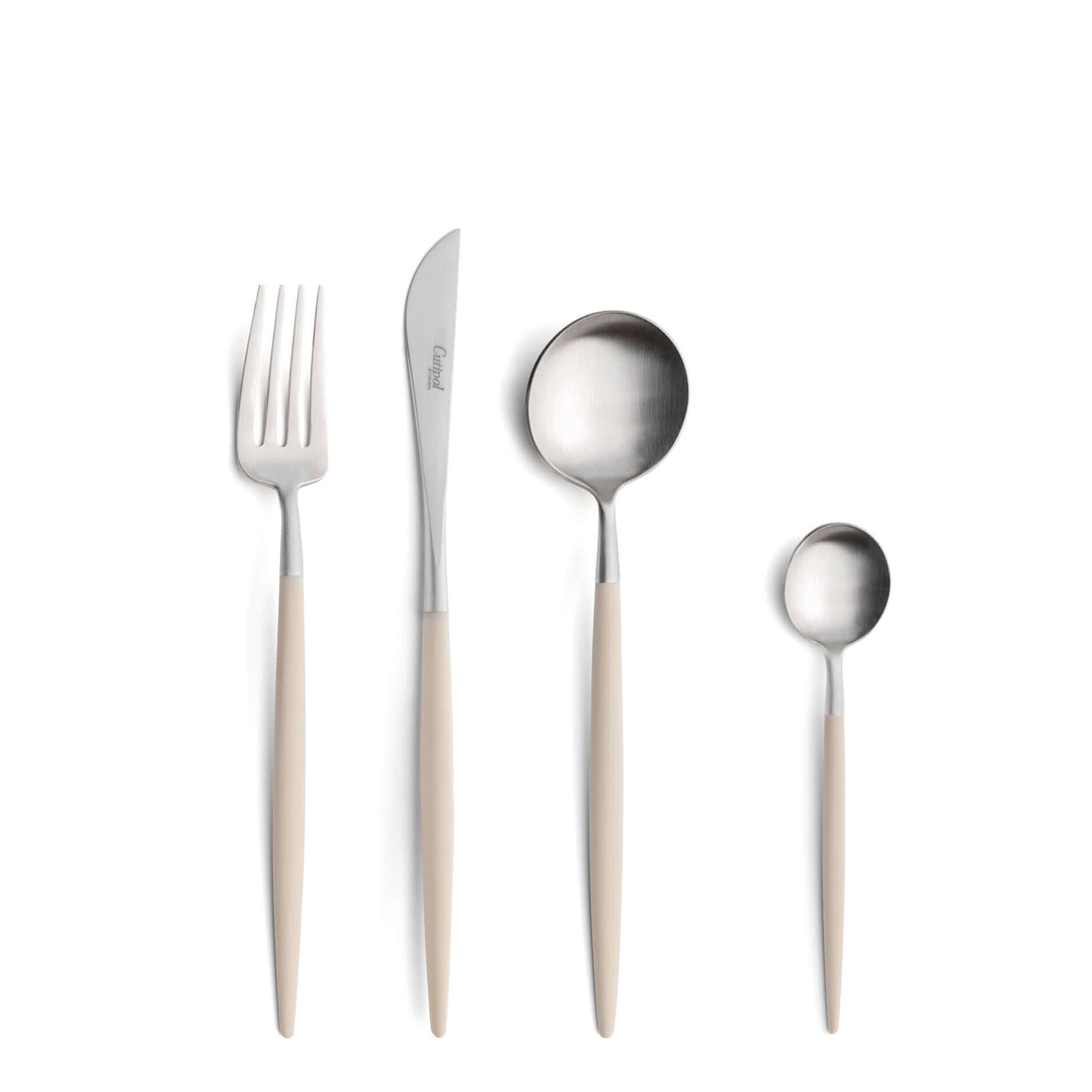 Talheres Cutipol Goa Ivory com garfo de sobremesa, faca de sobremesa, colher de sobremesa e colher de chá