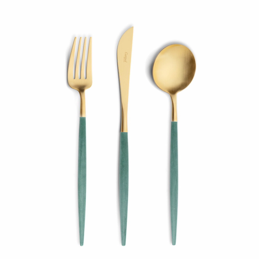 Cutipol Cutlery Goa Forest Green Gold with dinner fork, dinner knife, table spoon