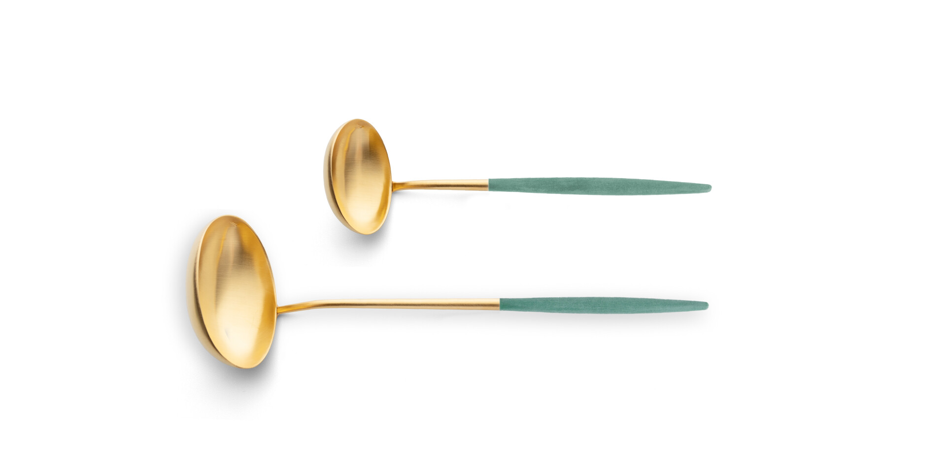 Cutipol Goa Forest Green Gold with soup ladle and sauce ladle