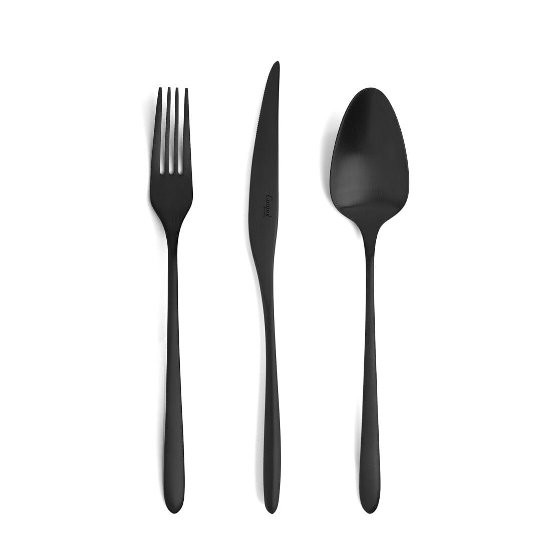 Talheres Cutipol AM Aires Mateus Matte Black com garfo de mesa, faca de mesa, colher de mesa