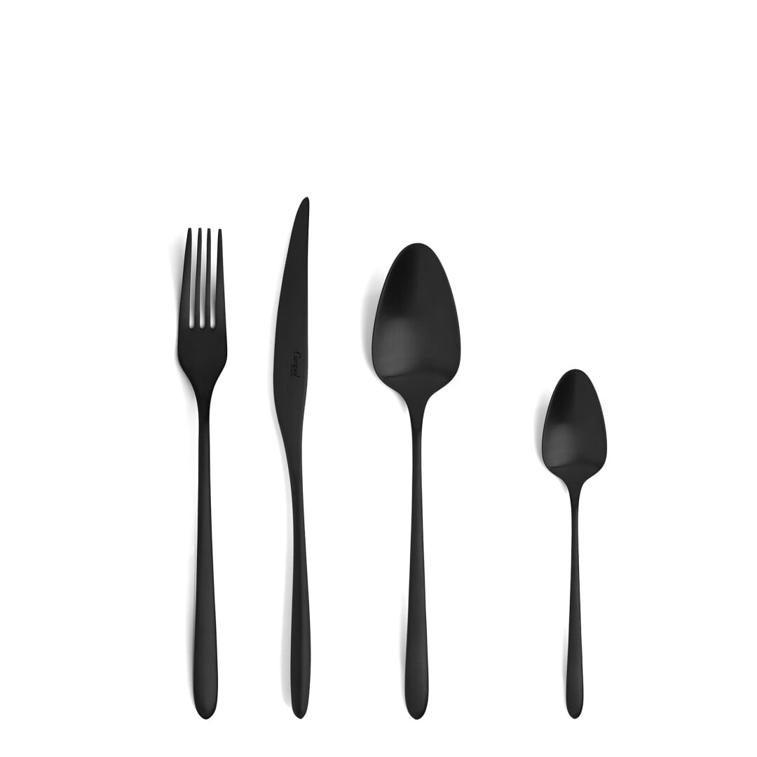 Talheres Cutipol AM Aires Mateus Matte Black com garfo de sobremesa, faca de sobremesa, colher de sobremesa, colher de chá