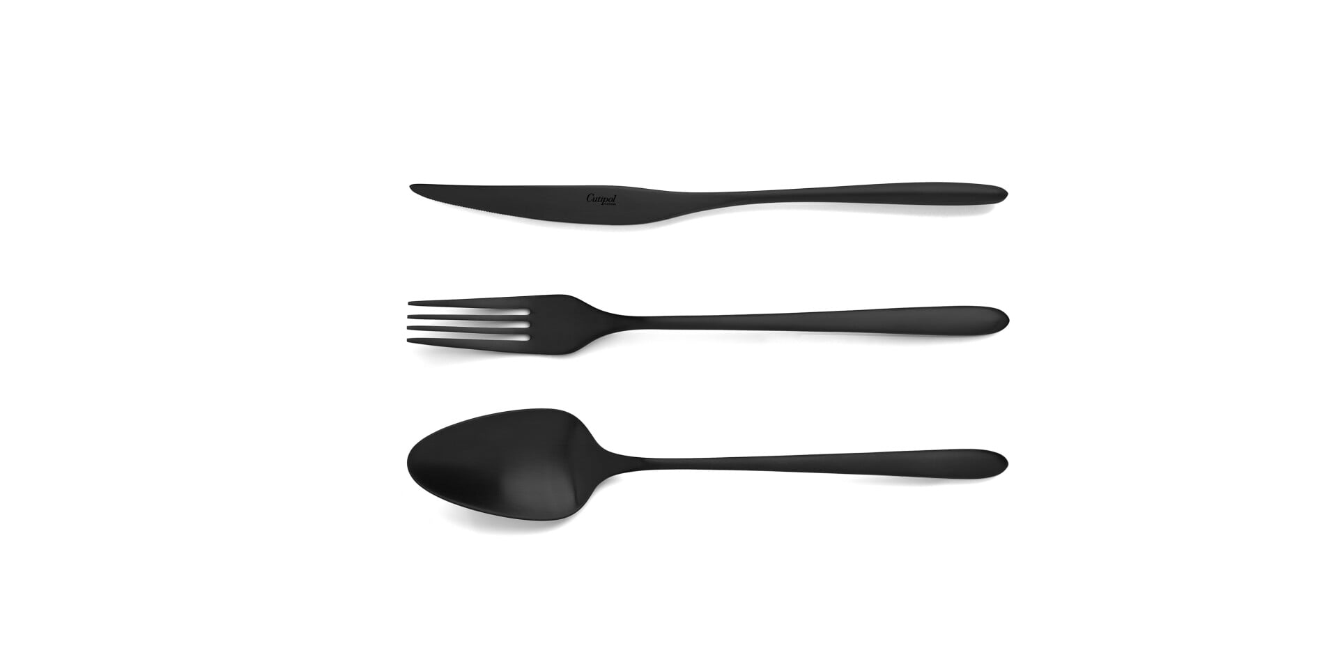 Talheres Cutipol AM Aires Mateus Matte Black com garfo de trinchar, faca de trinchar, colher de servir