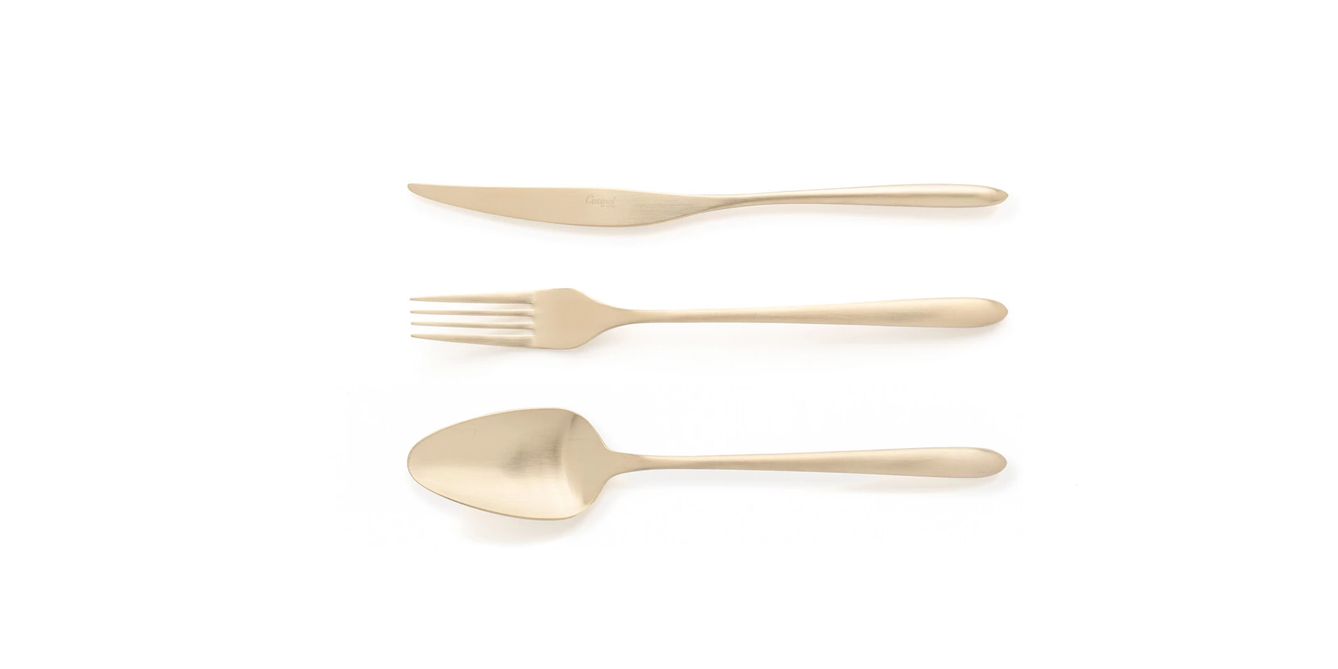 Talheres Cutipol AM Aires Mateus Matte Champagne com garfo de servir, faca de servir, colher de servir