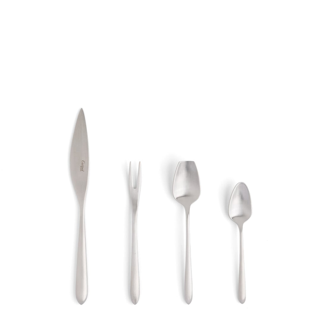 Talheres Cutipol AM Aires Mateus Matte com faca de manteiga, garfo de aperitivo, colher de açúcar,  colher de café