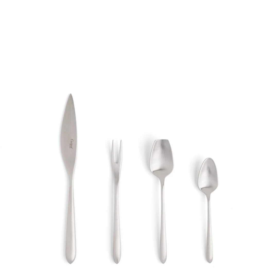 Talheres Cutipol AM Aires Mateus Matte com faca de manteiga, garfo de aperitivo, colher de açúcar,  colher de café
